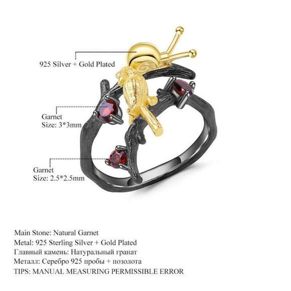 Women Ring Gold/Black Tone Branch and Snail Red - Picture 3 of 8
